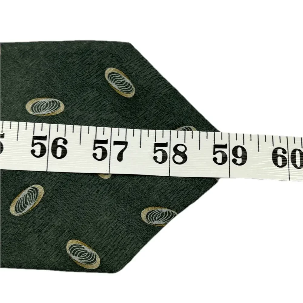 Van Heusen Green Silk Necktie Cream Geometric Accents Men’s 59